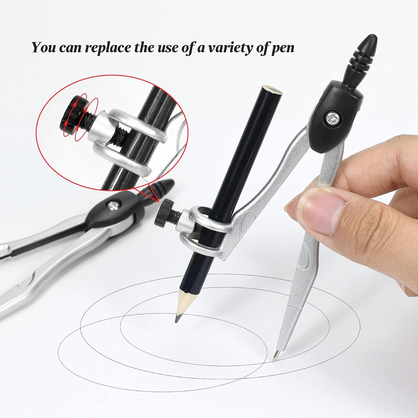 Math Geometry Kit Sets 10 Piece Student Supplies with Shatterproof Storage Box,Includes Rulers,Protractor,Compass,Eraser,Pencil Sharpener,Lead Refills,Pencil,for Drafting and Drawings（Black）