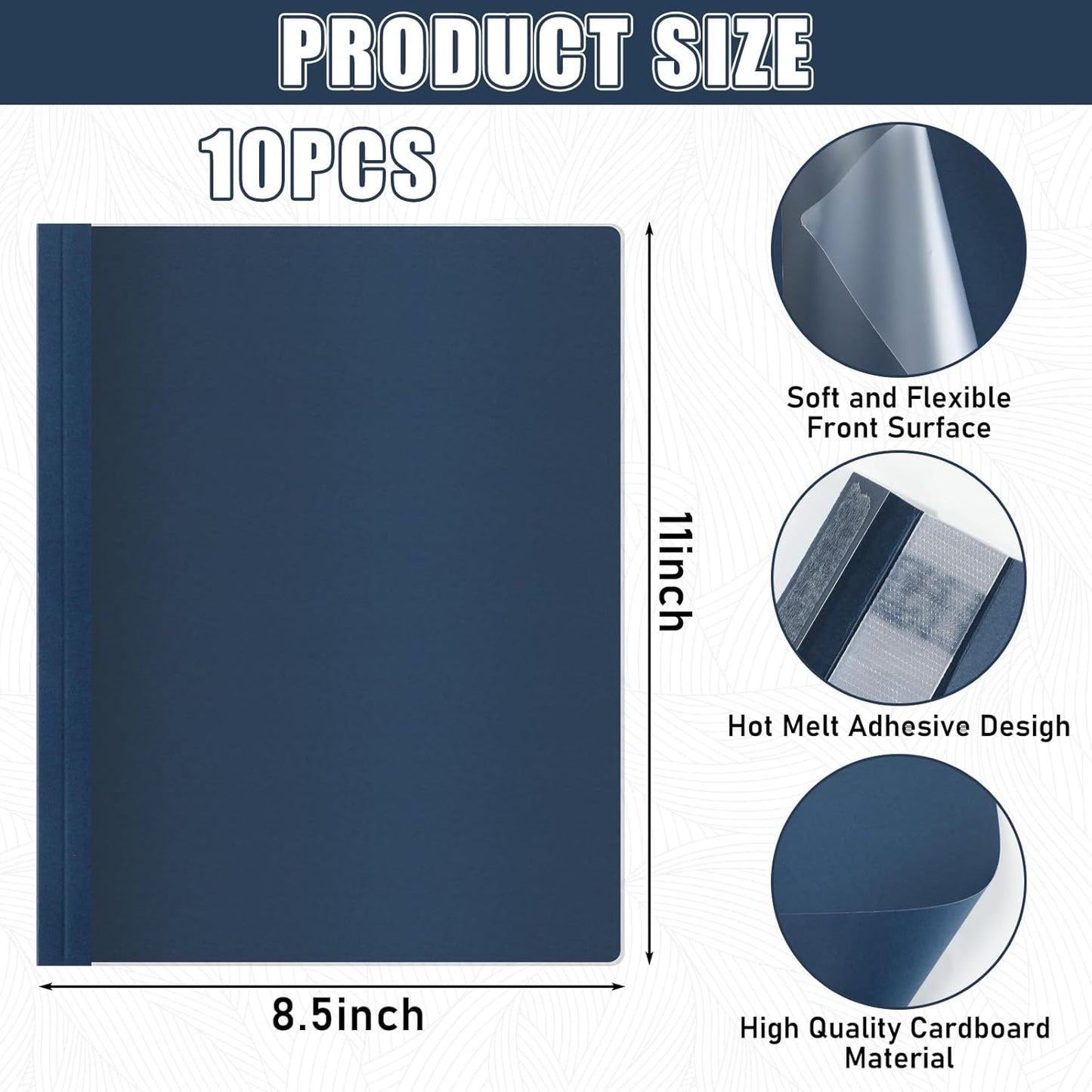 10 Pcs Thermal Binding Covers, 8.5 x 11 Inch Letter Size, 1 Inch Spine Holds 240 Sheets, Clear Front Paper Back Report Cover Suitable for Schools Offices Presentation(Blue)