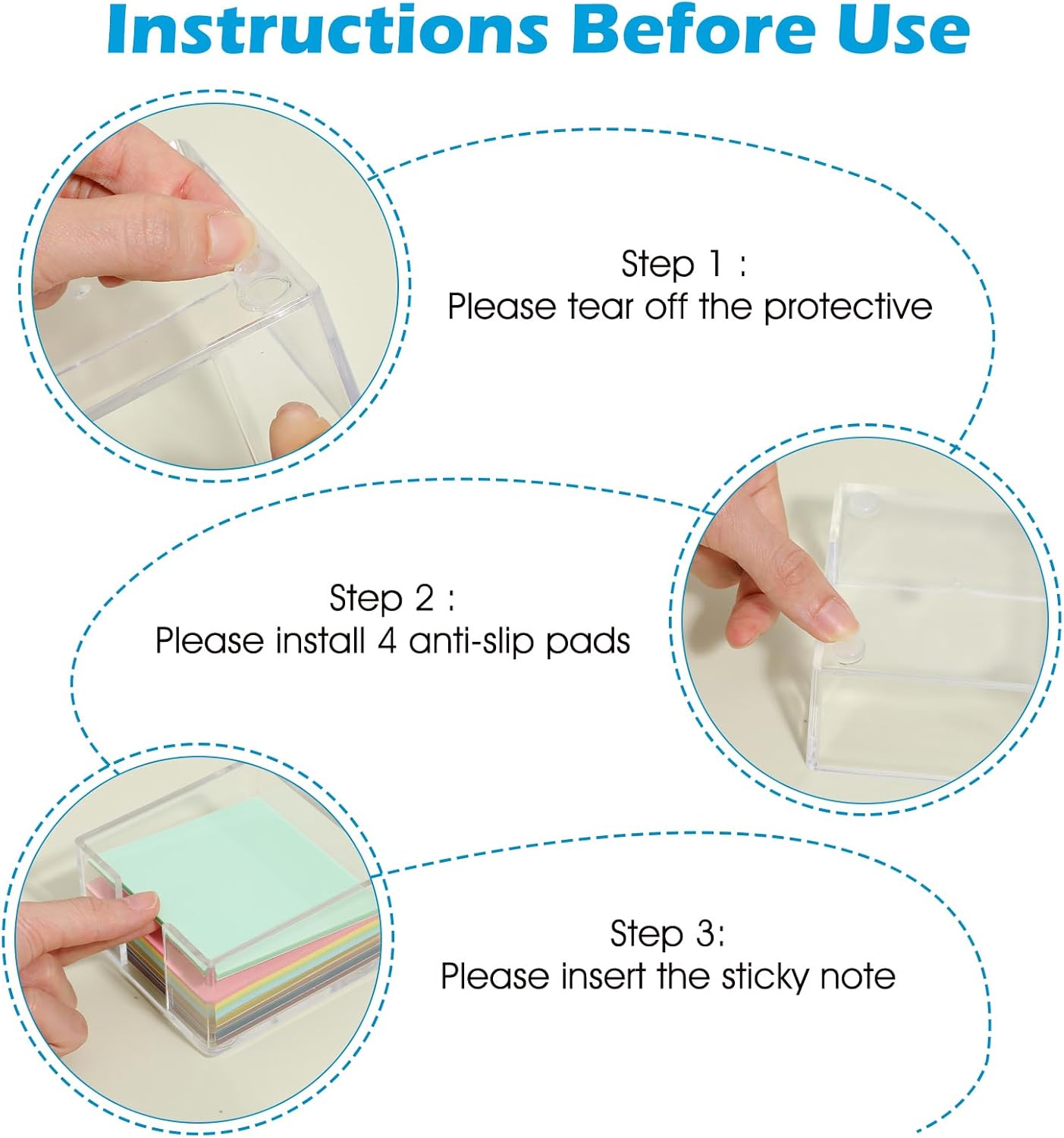 Clear Sticky Note Holder, Sticky Note Dispenser with Non-Slip Pad, Acrylic Desk Accessories, Aesthetic Office Supplies Organizer for Home Office Dorm Room (3.35 × 3.35 × 1.77 Inches)