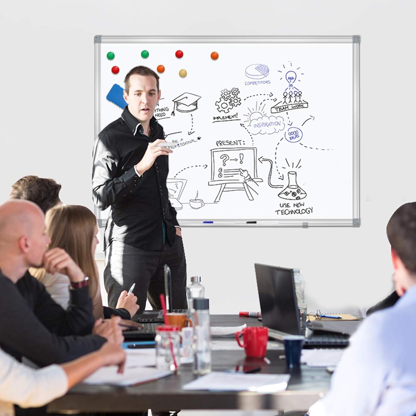 Dry Erase Board for Wall Aluminum Presentation Magnetic Whiteboard with Long Pen Tray, Wall-Mounted White Board for School, Office and Home (40"x30")