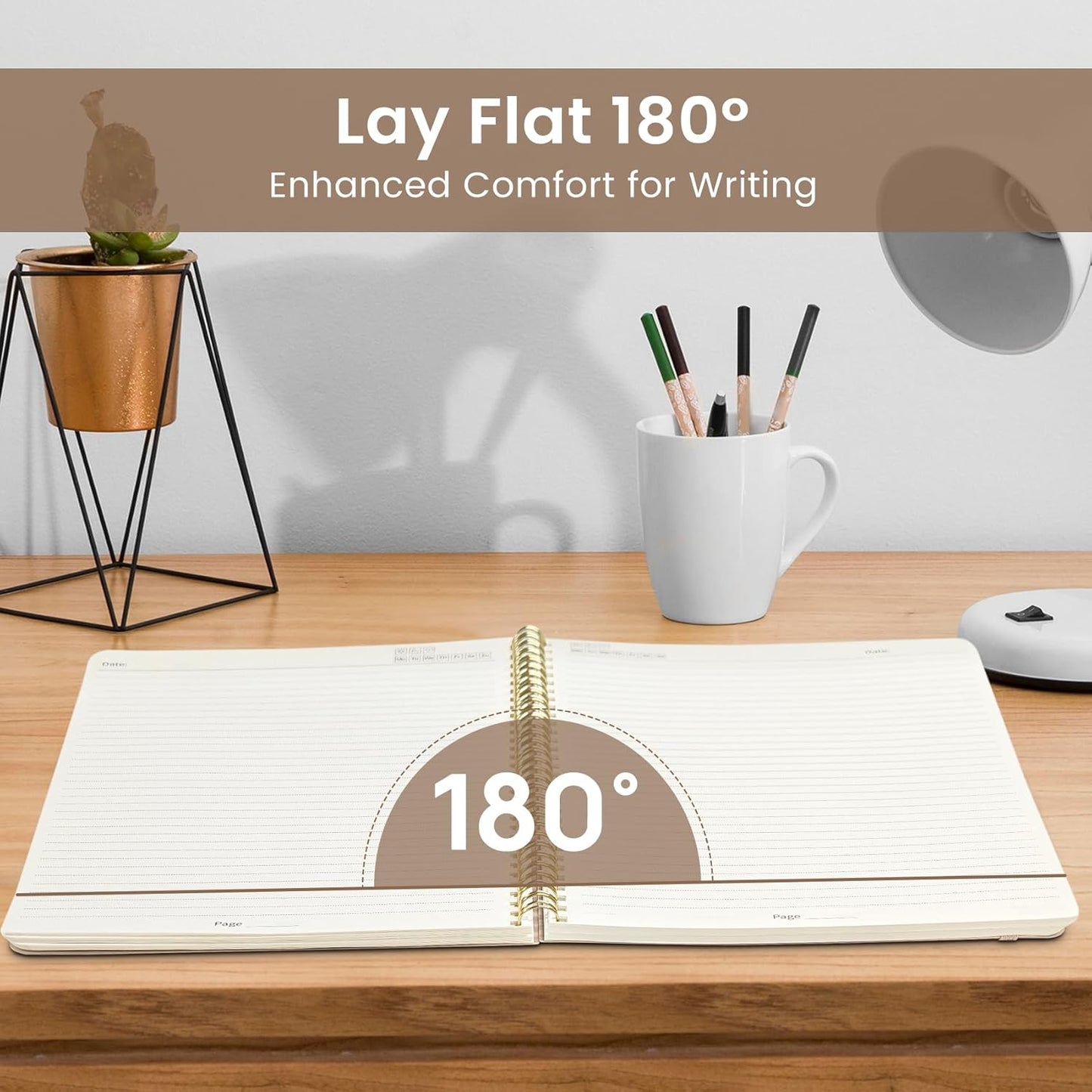 Taja Spiral Lined Notebook, 8.5"x11" Notebooks for Work, Large A4 Journal for Women & Men, College Ruled Journaling Notebook for Writing, Plastic Cover Spiral Journal, Khaki