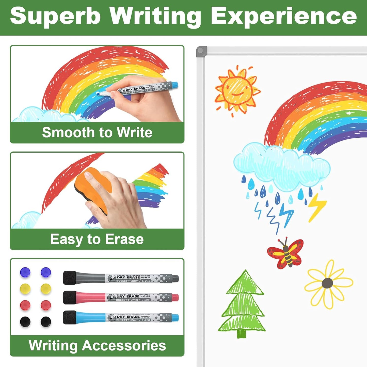 Lockways Dry Erase Board 96 x 48 Inch, Large Magnetic 4 x 8 White Board, Aluminium Frame Whiteboard with Marker Tray for Office & School