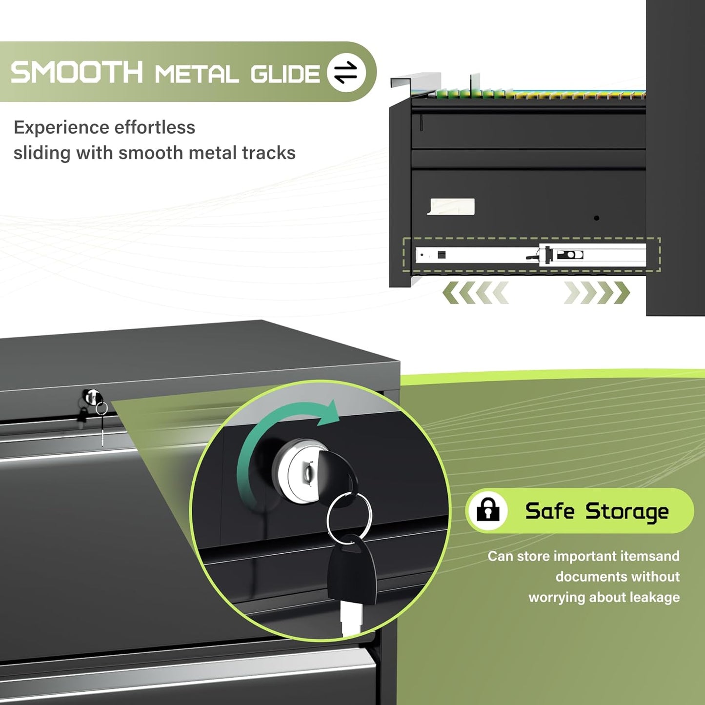 Crownland Lateral File Cabinet with 2 Drawers, 28" W Metal Lockable Office File Cabinets for Home Office- Stores Letter/Legal/A4/F4 Files(Black)