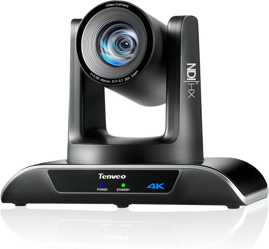 Tenveo 4K NDI PTZ Camera AI Humanoid & Face Auto-Tracking, HDMI/LAN/USB3.0 PoE PTZ Camera 20X Optical Zoom IP Live Streaming, for Church Services Worship Video Conference Live Streaming YouTube OBS