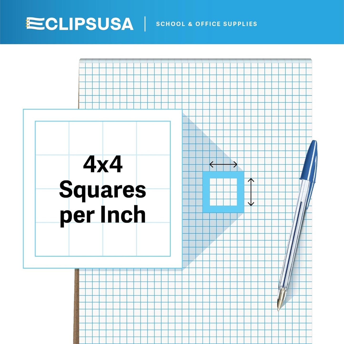 E-CLIPS USA Graph Paper Pad, Graph Paper Notebook, 4 x 4 An Inch Quad Ruled Graph Paper Pad, Graph Paper Pads 8.5 x 11, Drafting Paper, 50 Sheets Per Pad (6 Pack)