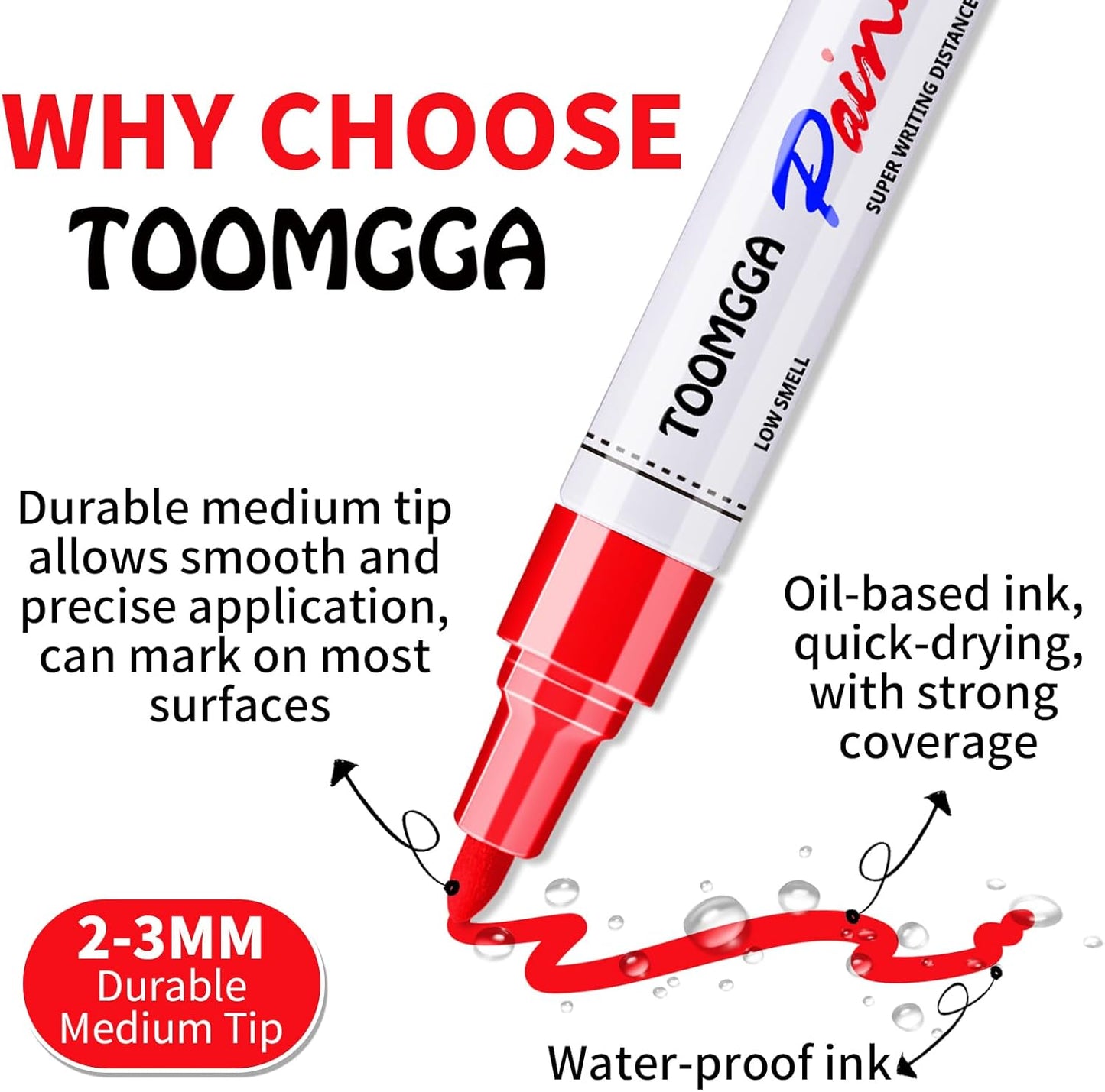 Red Paint Pens Permanent Paint Markers - 24 Pack Oil Based Marking Pens, Medium Point, Quick Drying and Waterproof for Rock Painting Car Tyre Metal, Plastic, Canvas, Wood, Glass