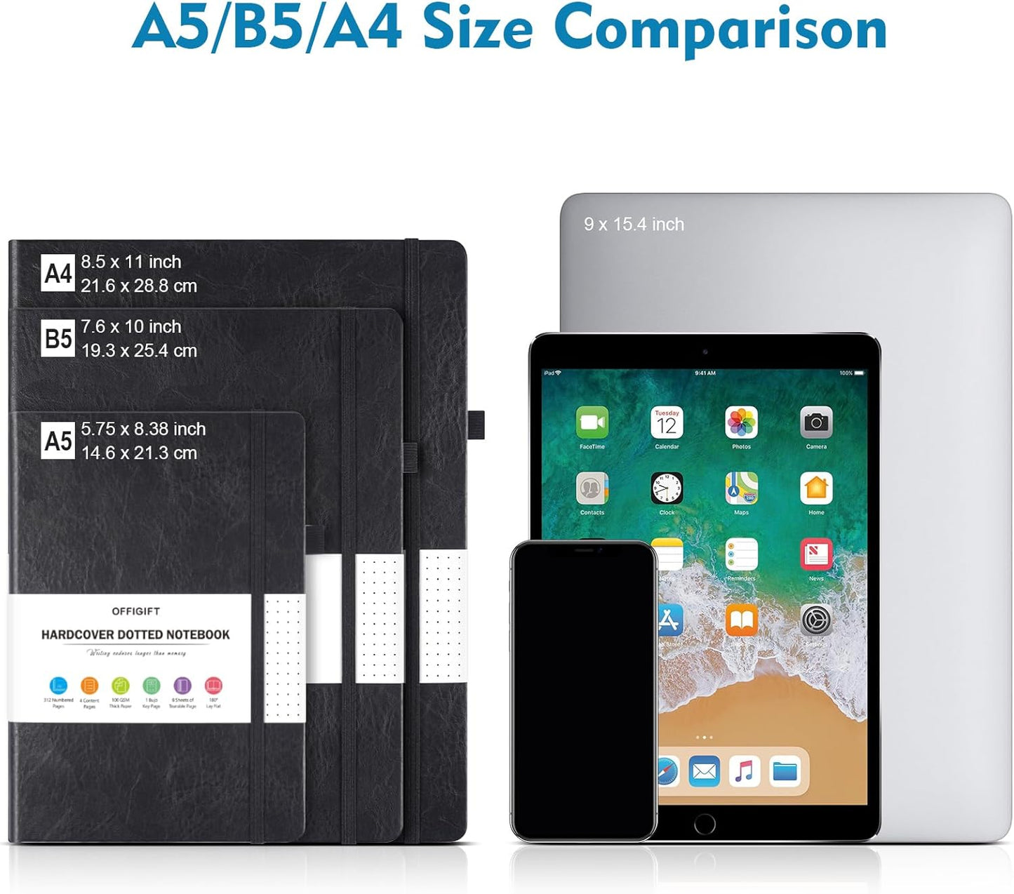 Bullet Dotted Journal Notebook, A5 Hardcover Dot Journal, 312 Numbered Pages Leather Journal, 100gsm No Bleed Paper Dot Grid Notebook with Index Pages for Women Men, 5.75" x 8.38", Blue