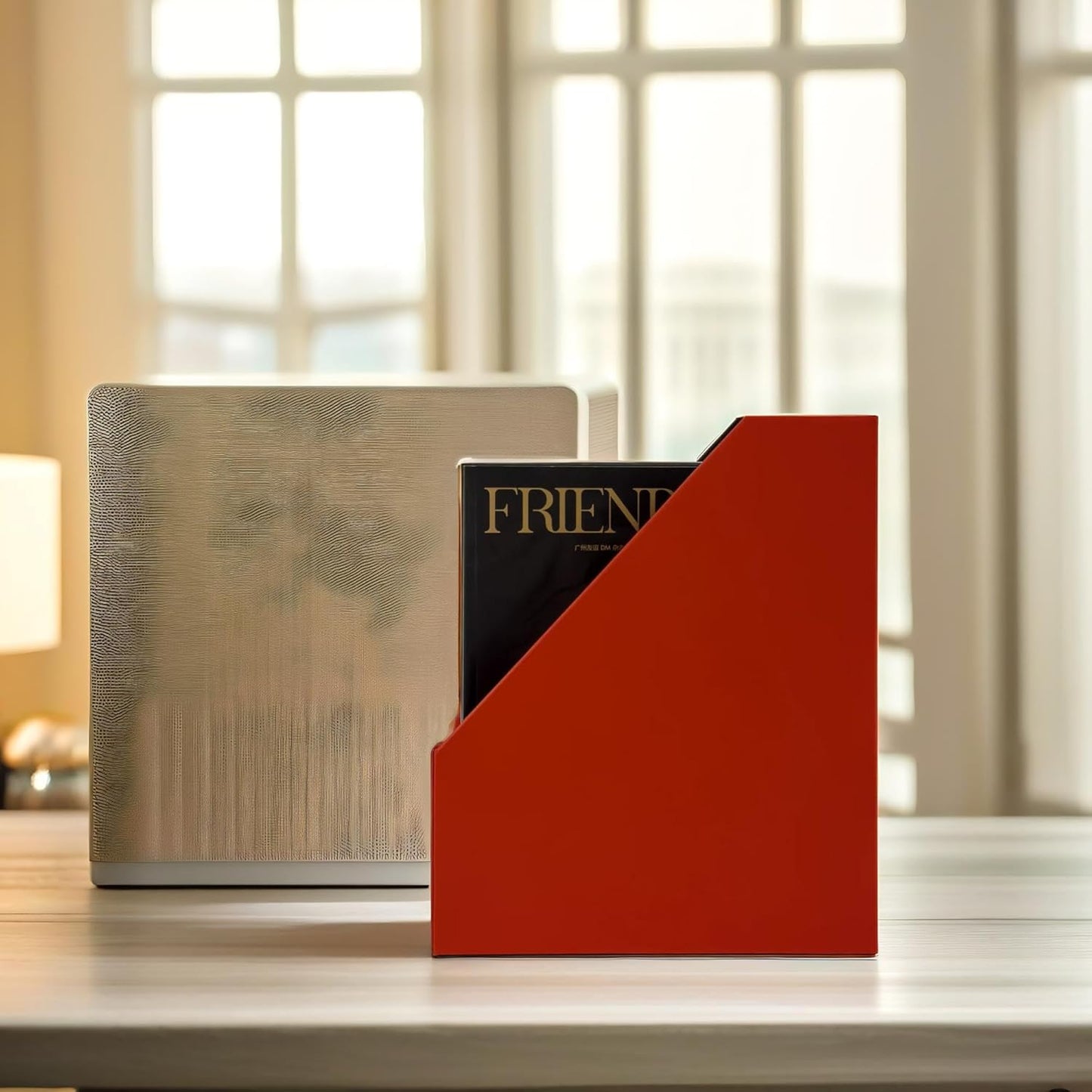 UnionBasic Magazine File Holder - Office Leatherette Desktop Document File Folder Journals Organizer Racks, Red, Set of 4