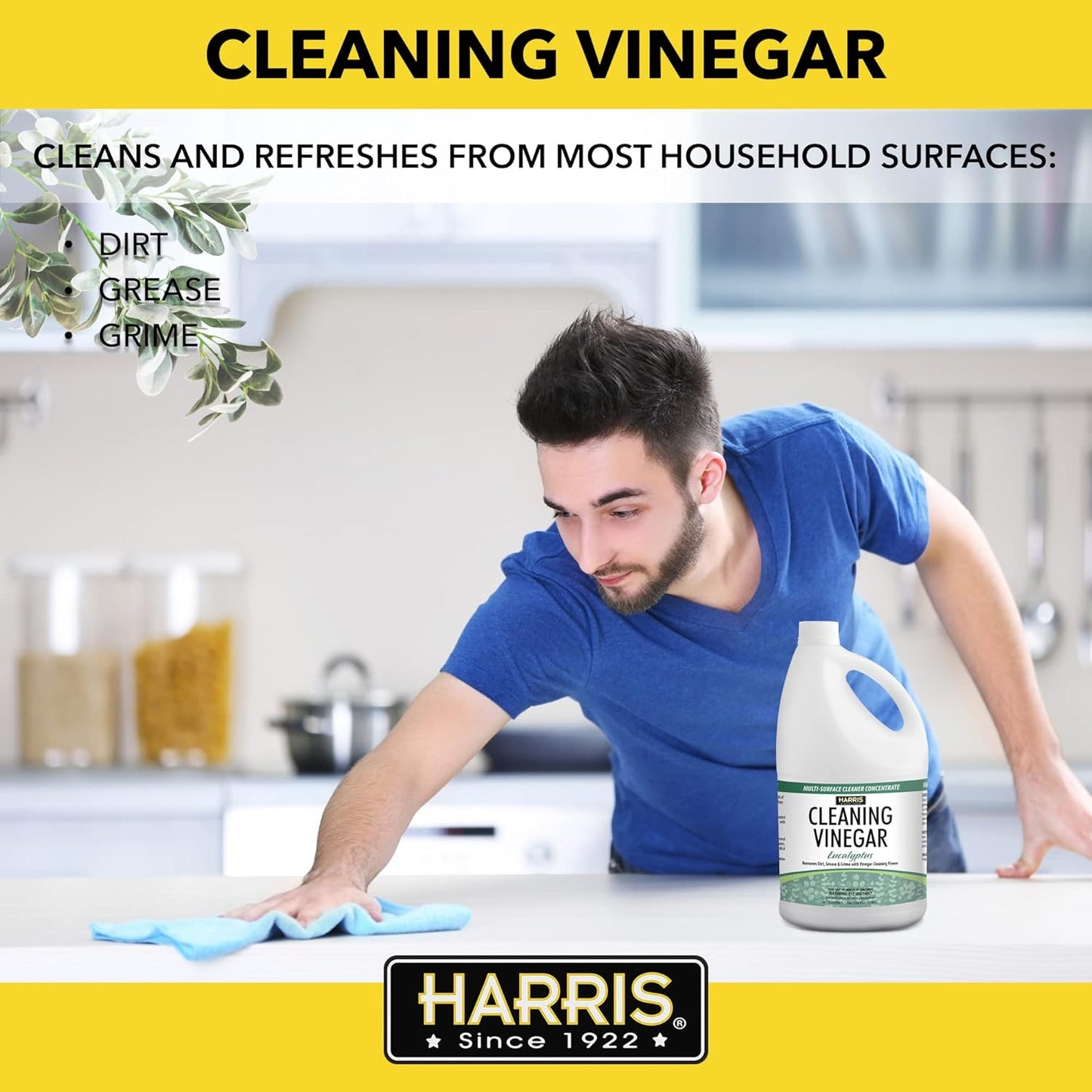 HARRIS Cleaning Vinegar All Purpose Household Surface Cleaner, 128oz (Eucalyptus) with Easy Pour Funnel Included