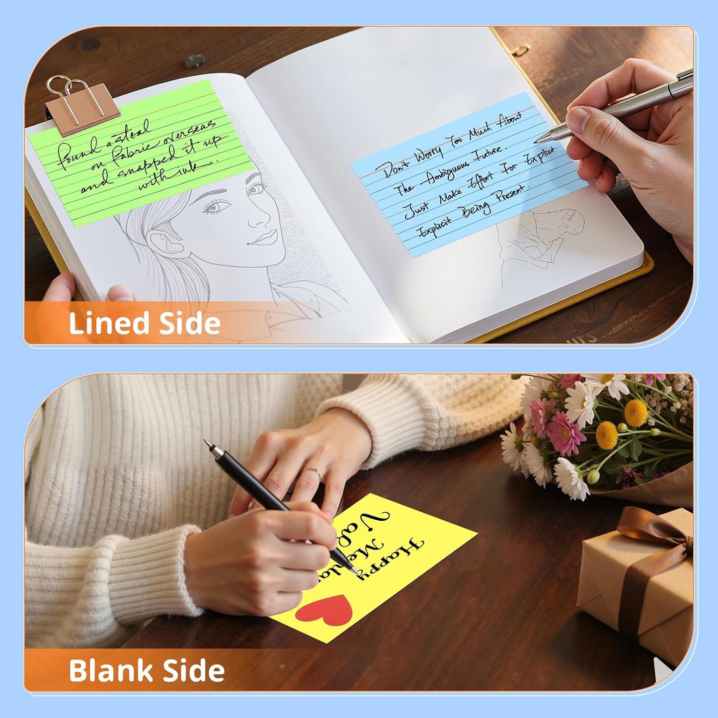 Colored Index Cards 3 X 5, 300 Count, Flash Cards For Studying, Lined Flashcards Notecards, Study Card, Ruled Front And Blank Back, Heavy Note Cards For Office, Home And School