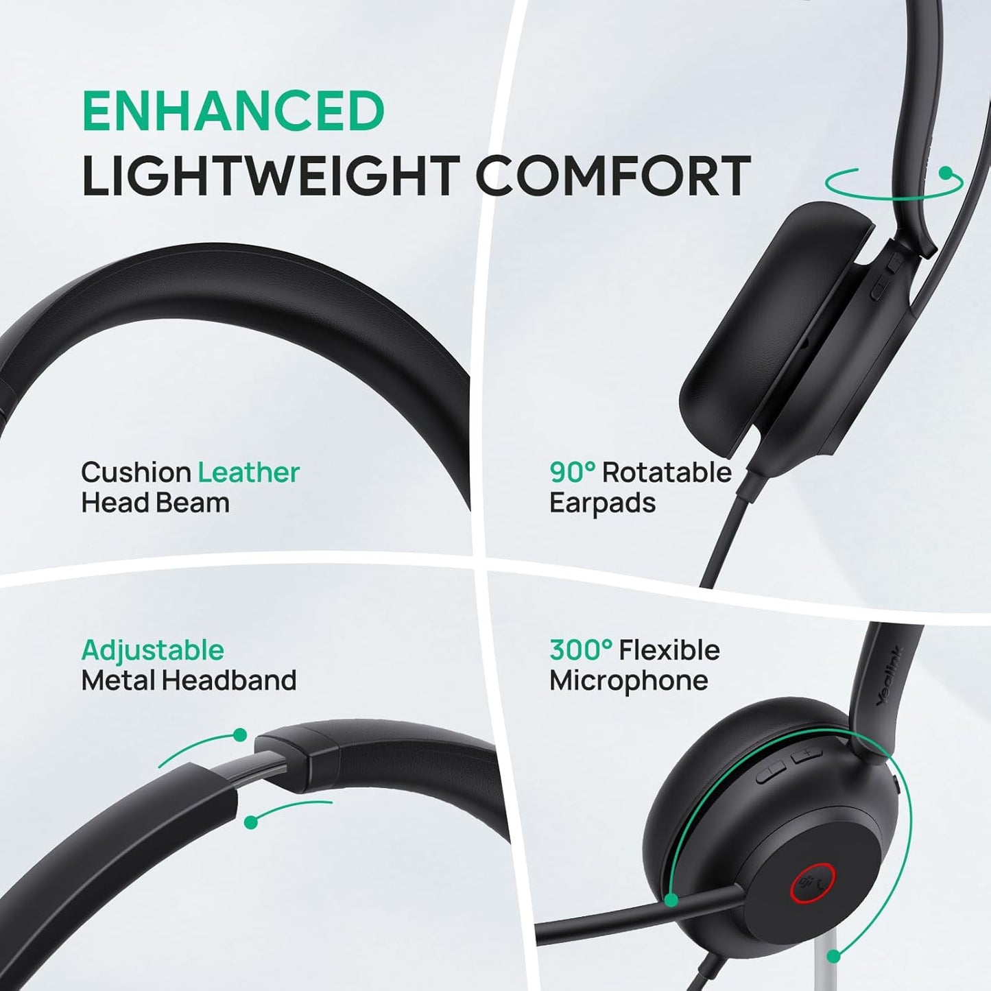 Yealink UH35 USB Headset for PC, Wired Headphones with Noise Cancelling Microphone, Certified Teams, All-Day Comfort Design, Stereo Headset for Home Office Online Meeting, Easy Mute, Busylight