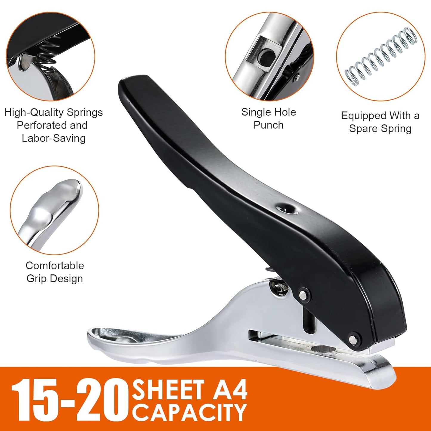Hole Punch 1/8 inch-3mm Single Hole Punch,Heavy Duty Hole Puncher Single,Paper Punch Portable Hand Held Long Hole Puncher for Paper Cards Plastic Cardboard