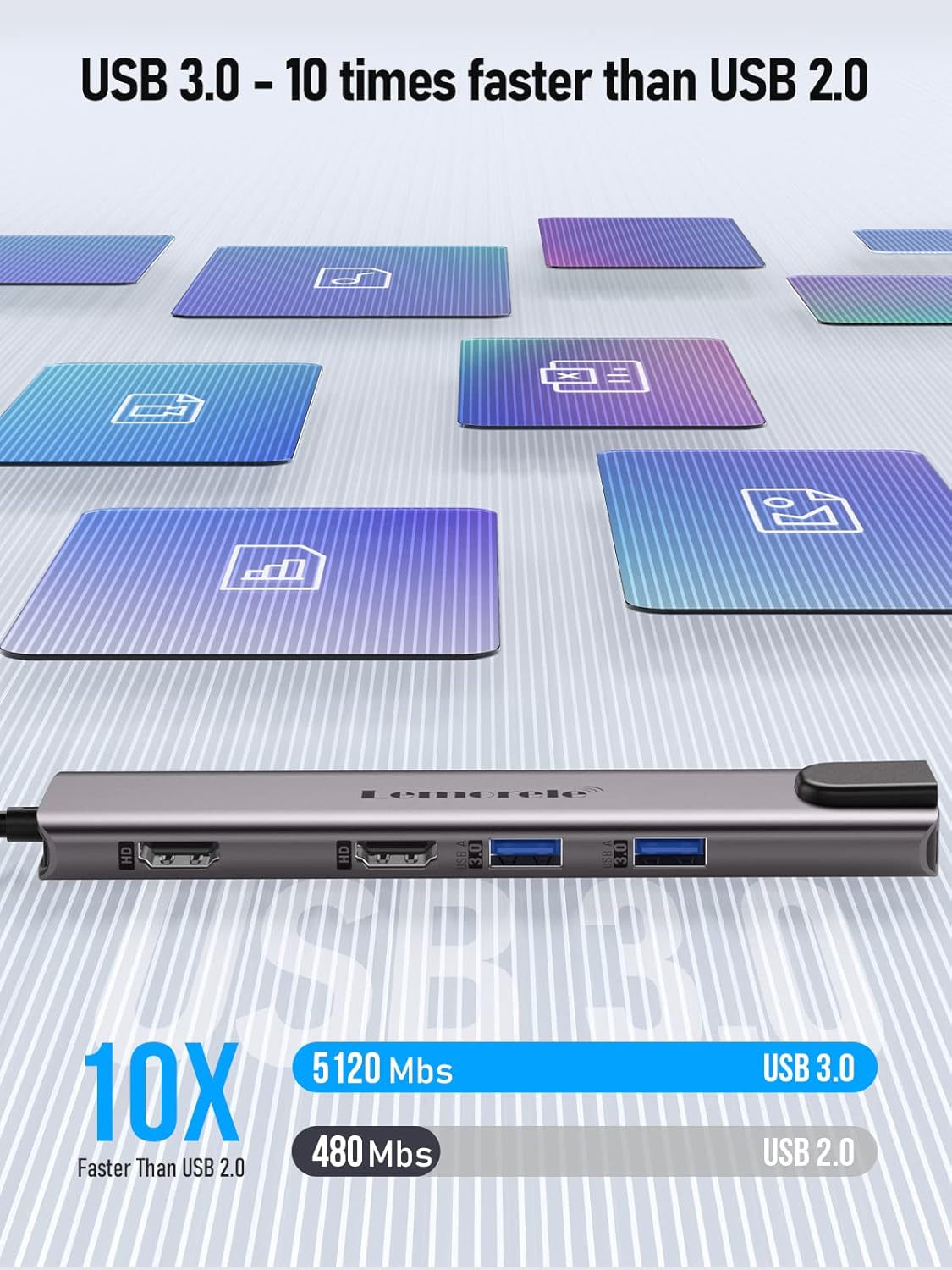 Lemorele Aluminium USB C Laptop Docking Station Dual Monitor 11 in 1 Hub Adapter w/ 2 HDMI 4K, 100W PD, Gigabit Ethernet, SD/TF, 4 USB3.0/USB2.0, USB C 3.0, for Dell HP Lenovo Surface Typc C Laptop