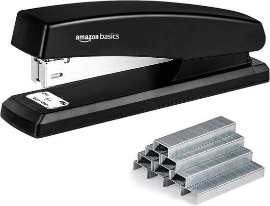 Amazon Basics Stapler with 1000 Staples, Office Stapler, 25 Sheet Capacity, Non-Slip, Black