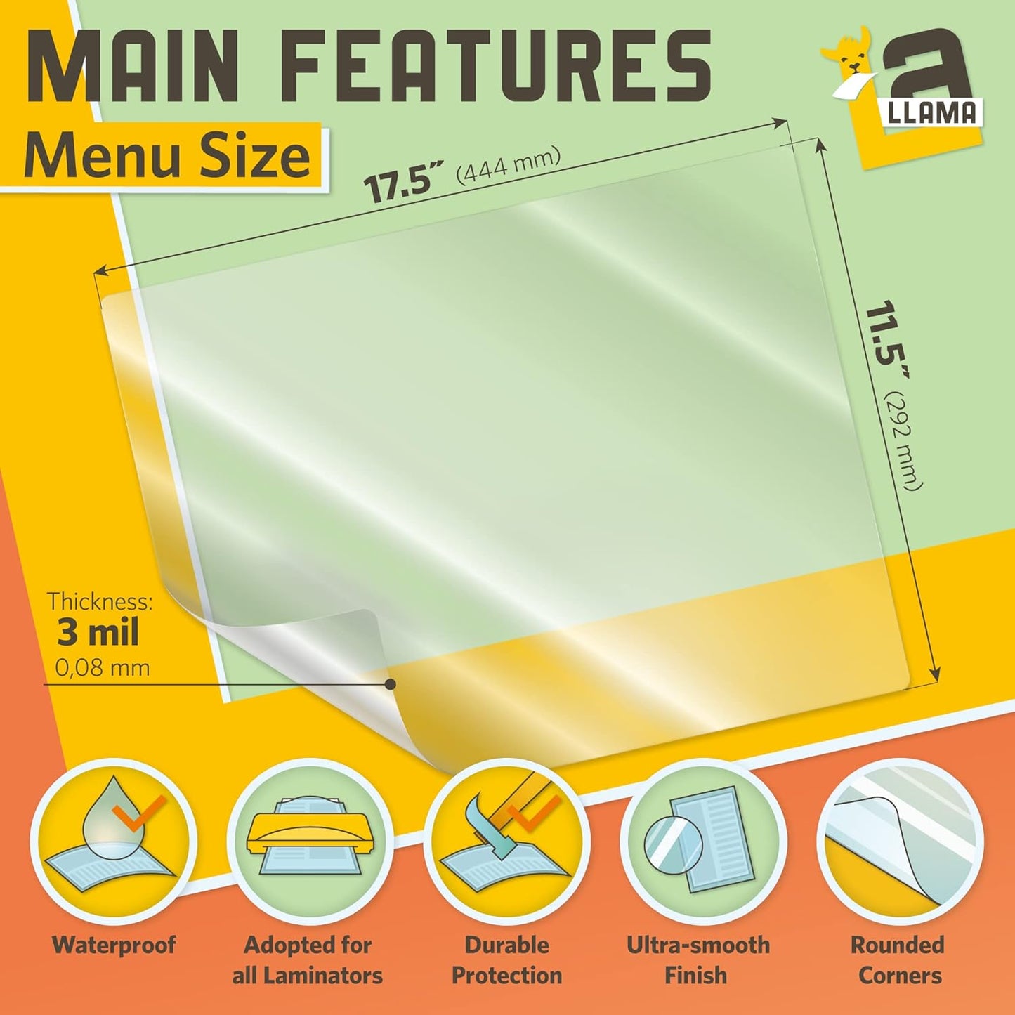 Thermal Laminating Pouches, 11.5 x 17.5 Inches, 3 Mil Thick, 20 Pack, Suited for Menu Size Laminating Sheets 11 x 17