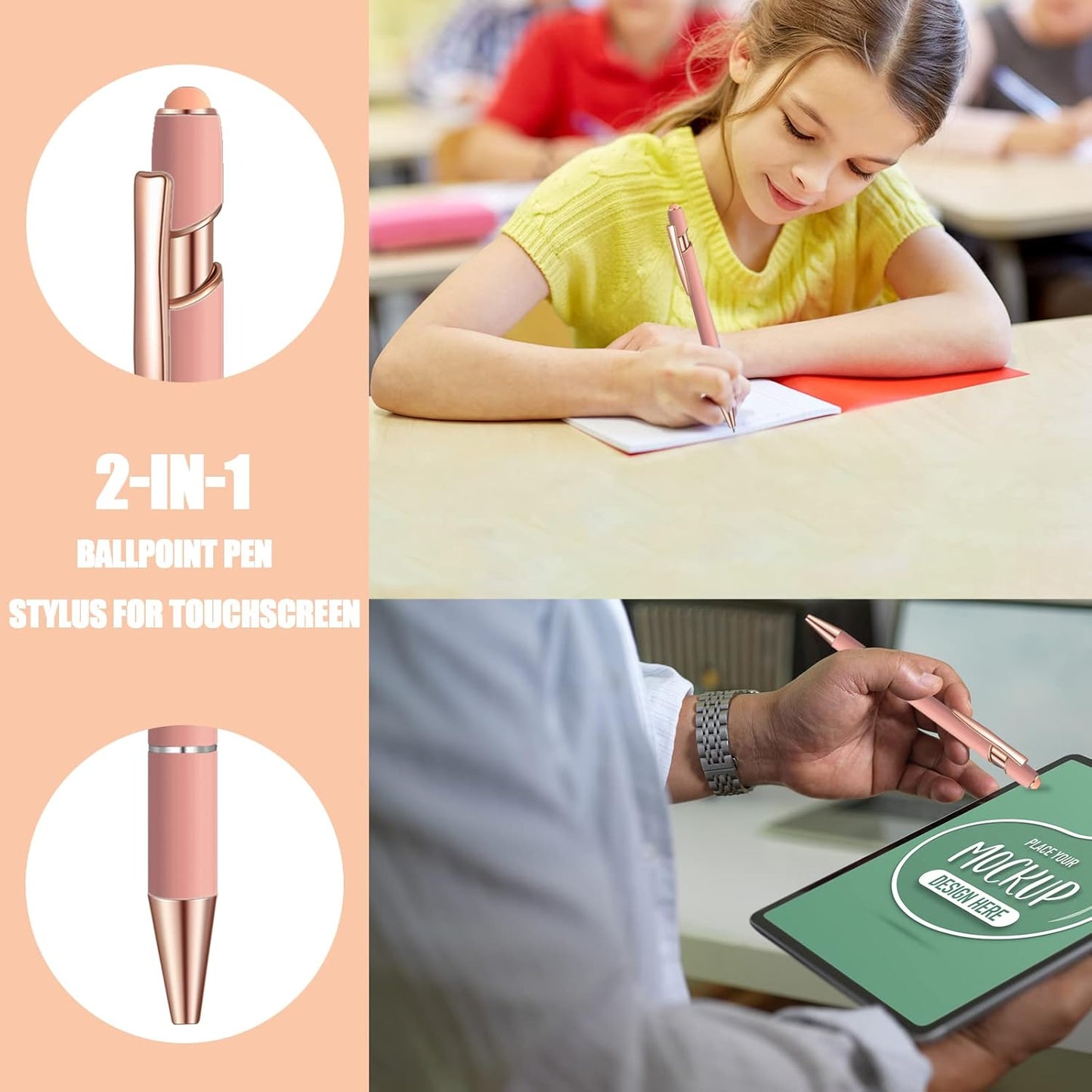 36 Pcs Blue Ink Ballpoint Pen with Stylus 2 in 1 Ballpoint Pen for Touch Screens School Office Coworkers (Rose Gold)