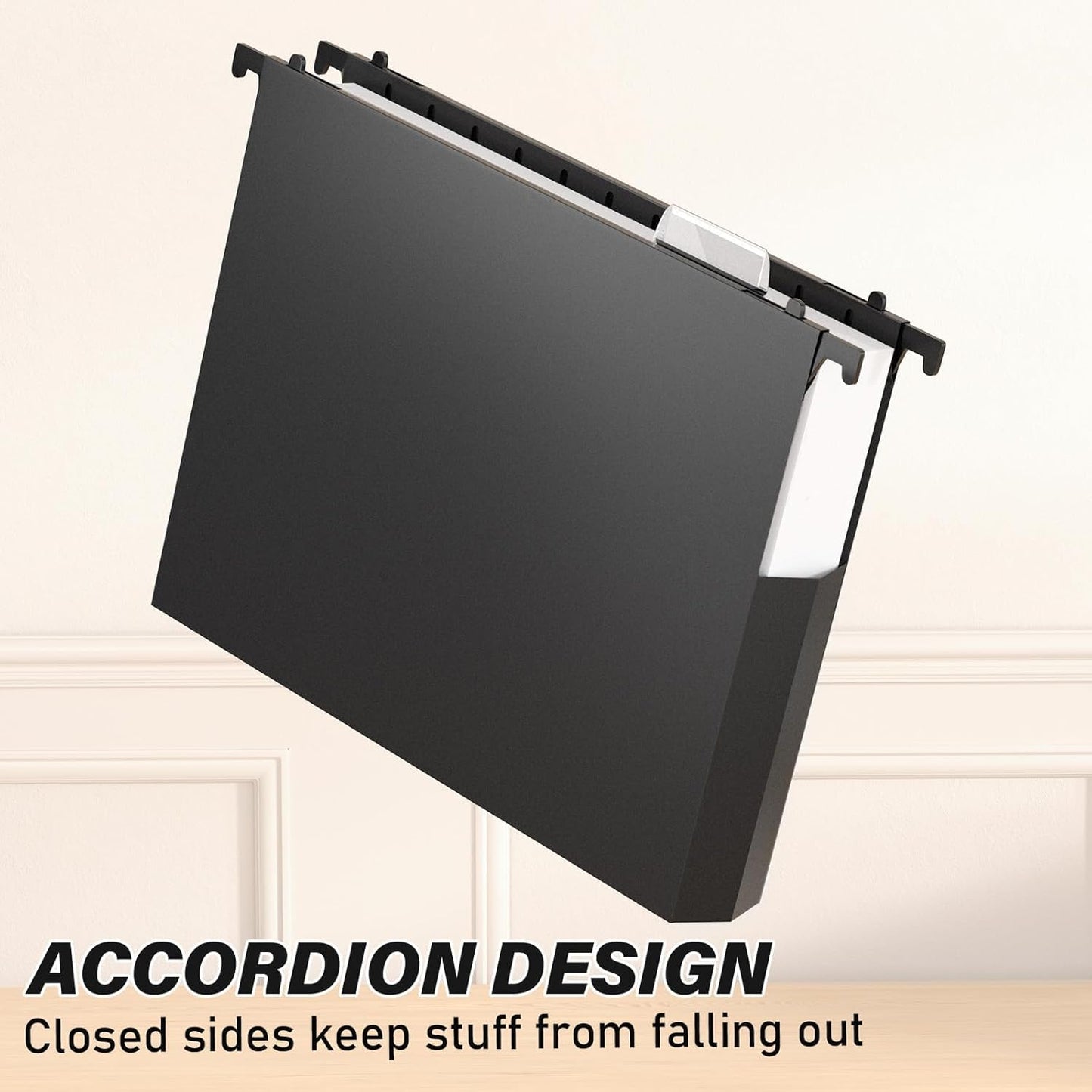 Ansook Extra Capacity Plastic Hanging File Folders,2" Expanding Accordian Pocket with Black Insert Gasket,Heavy Duty for Filing Cabinet, Hard Hang Folders Organizer, Black,Letter Size,6 Pack