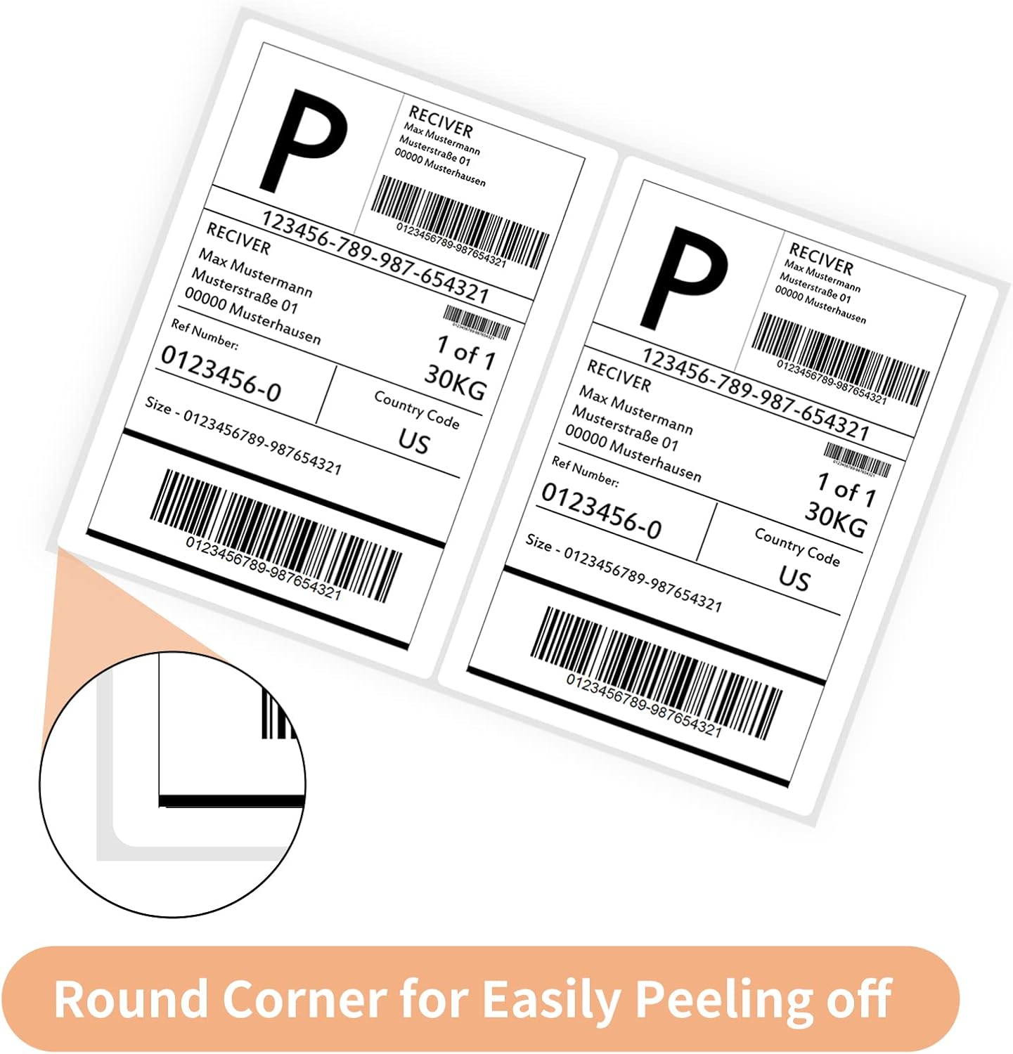 Shipping Labels with Rounded Corner, 8.27 x 5.32 Inches Half Sheet Self Adhesive Shipping Address Labels for Laser and Inkjet Printer, 200 Labels