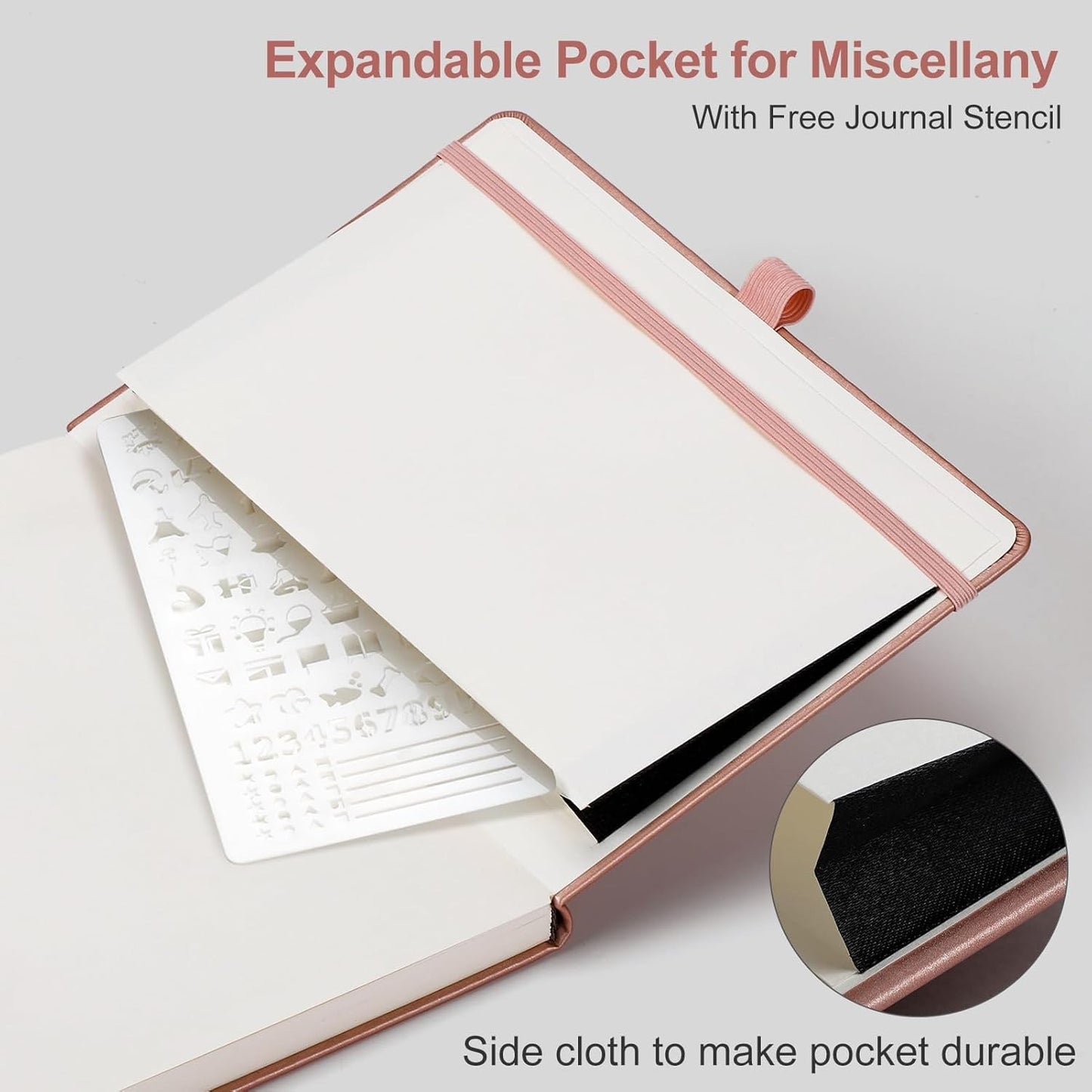 AHGXG Bullet Dotted Journal - Dot Grid Notebook Journal, 120 GSM Thick Acid-Free Paper, A5 Dotted Notebook 160 Pages, Leather Hardcover, Inner Pocket, Journal Stencil, 5.7'' × 8.3'' - Rose Gold