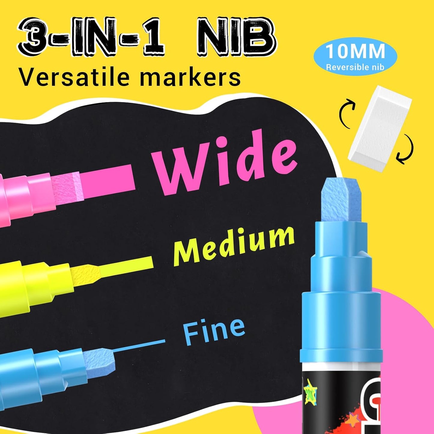 Jumbo Chalk Window Markers for Cars Glass Washable: 8 Colors Liquid Chalk Markers Pen with 10mm Wide Tip, Chalkboard Marker, Window Paint Marker for Car Window, Blackboard, Auto Windshield Decorations