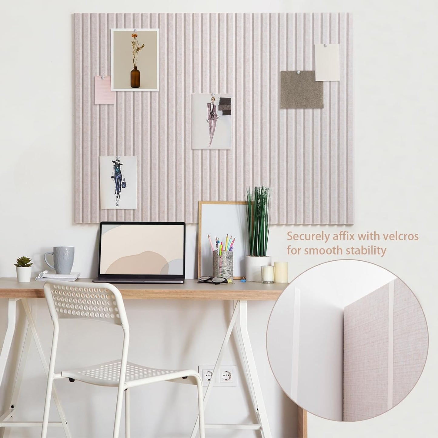 Large Bulletin Board, 48 x 36 inches Felt Board Decorative Pin Board, 4' x 3' Cork Board Alternative for Wall, Foldable Photo Board with 20 Pushpins - Oatmeal Stripes