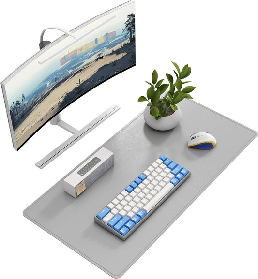 DAWNTREES Desk Mat Protector,PU Leather Desk Pad,Non Slip, Large Mouse Pad and Keyboard Mat, Waterproof Writing Pad for Office and Home (Light Gray)