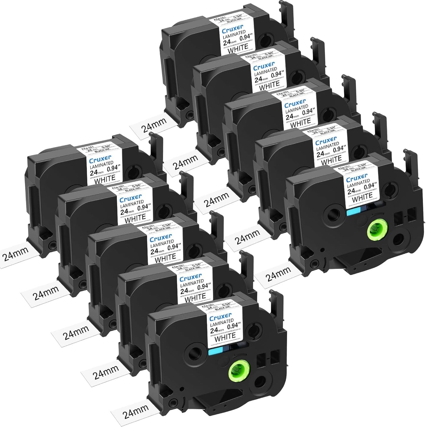 Cruxer 10 Pack Replacement for P-Touch TZe-251 TZ-251 TZe251 Black on White 24mm 0.94 Laminated Label Tape Compatible with Ptouch PT-D600 P700 P750W P710BT 2430PC P900W E500 P950NW Maker