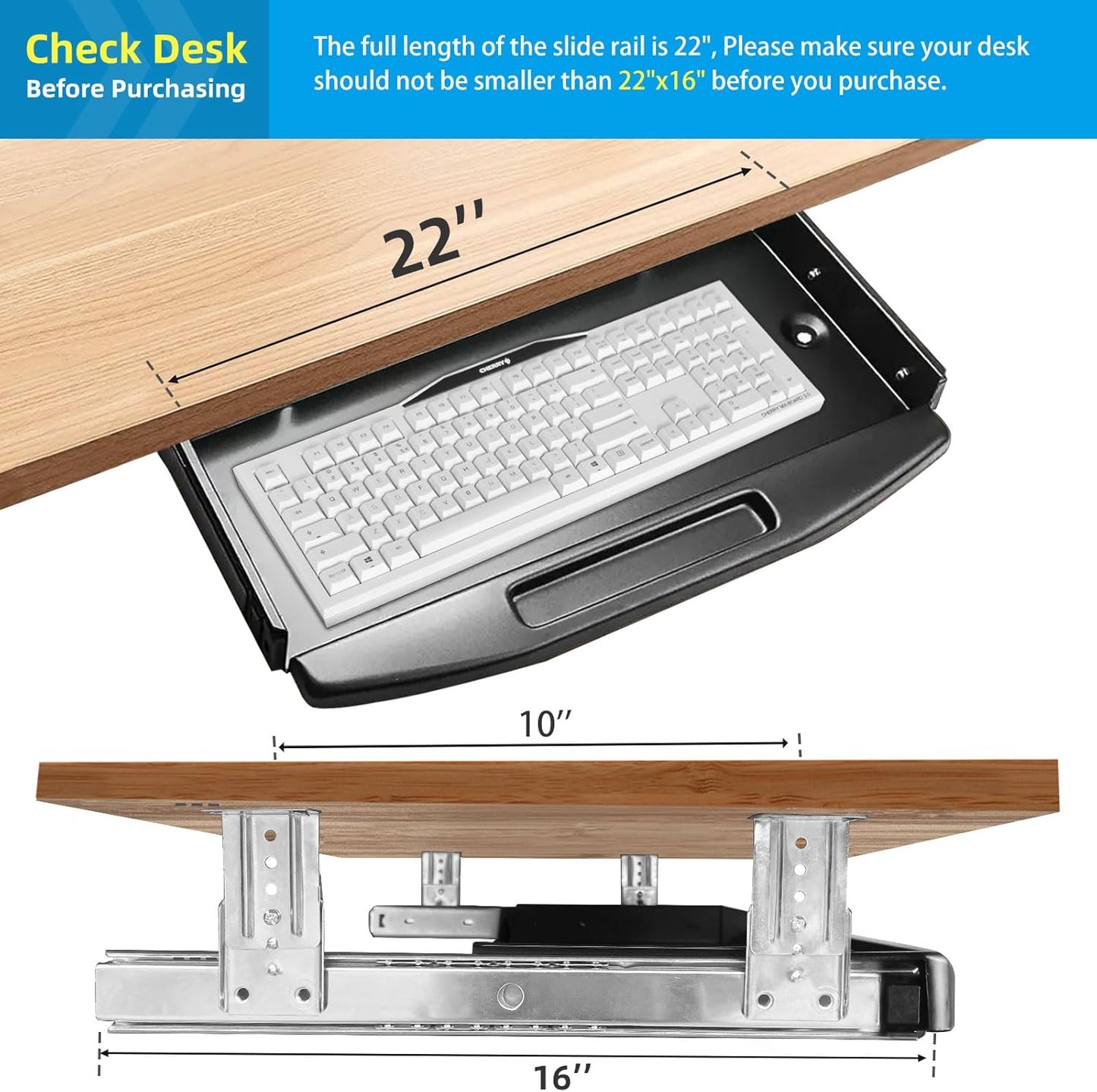 Solid Steel Under Desk Keyboard Tray Slide Out with 360° Rotating Mouse Platform,Keyboard Shelf Sliding,Under Desk Mounted Keyboard Holder,Under Desk Keyboard Drawer 28"Lx10"W