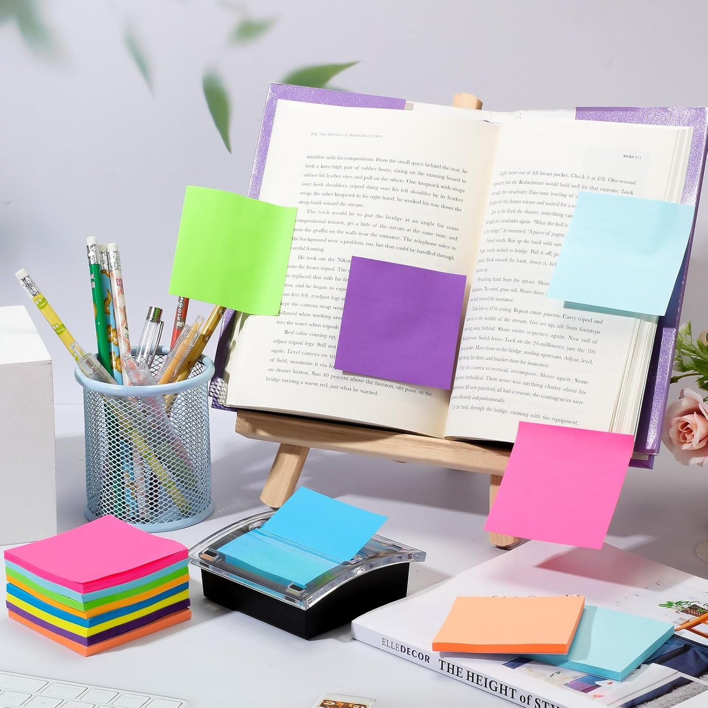 Meanplan 3 Pack Pop up Sticky Dispenser Note Holder Black Base with 24 Pads Colored Pop up Sticky Notes Memo Pads Self Stick 3x3 Refills Back to School Office Desk Supplies, 50 Sheet Per Pad