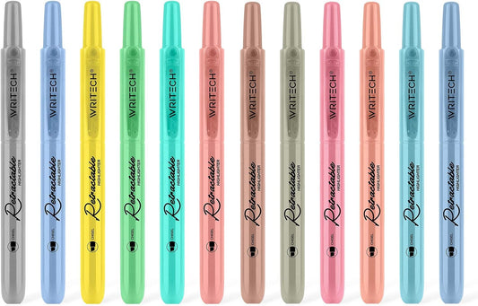 WRITECH Retractable Highlighters Assorted Colors: Chisel Tip Click Aesthetic Highlighter Marker Pens Pack Multi Colored Ink No Bleed Smear for Highlighting Journaling (12ct Mild+Vintage)