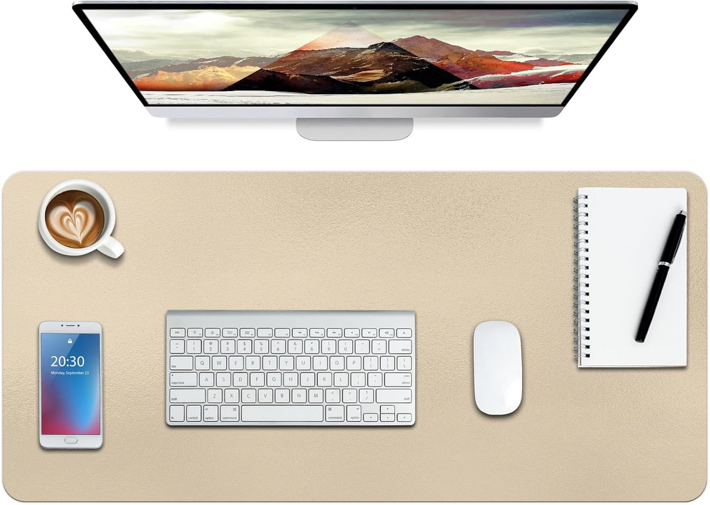 Boutilon Leather Desk Pad Protector,Non-Slip Mouse Pad,Laptop Desk Pad,Office Mouse Mat,Waterproof Leather Desk Blotter,Desk Writing Pad for Office and Home (S-Golden,24"x 14")