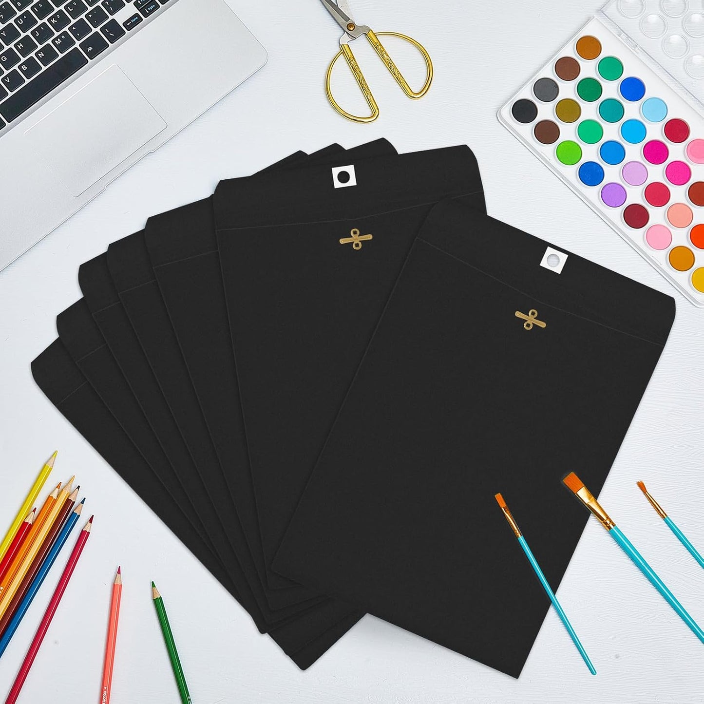 Geyee 100 Pcs Clasp Manilla Envelopes 9 x 12 Inch Gummed Colored Envelopes for Storing or Mailing for Home Office Business Supplies(Black)