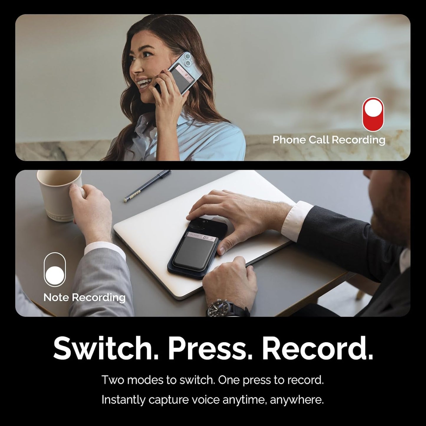 AI Voice Recorder, Note Voice Recorder w/Case, App Control, Transcribe & Summarize with AI Technology, Support 112 Languages, 64GB Memory, Audio Recorder for Lecture, Meeting, Call, Interview