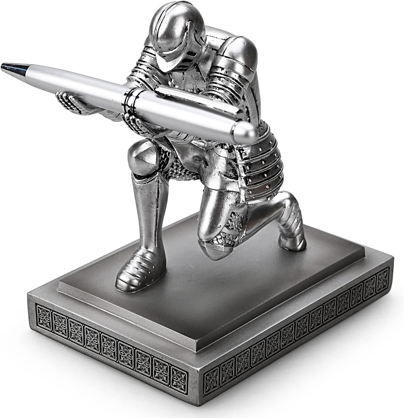 Knight Pen Holder Pen Stand Desk Organizers and Accessories Resin Pencil Holder as Gift with a Fancy Pen for Office and Home Desk Organizer (Silver)