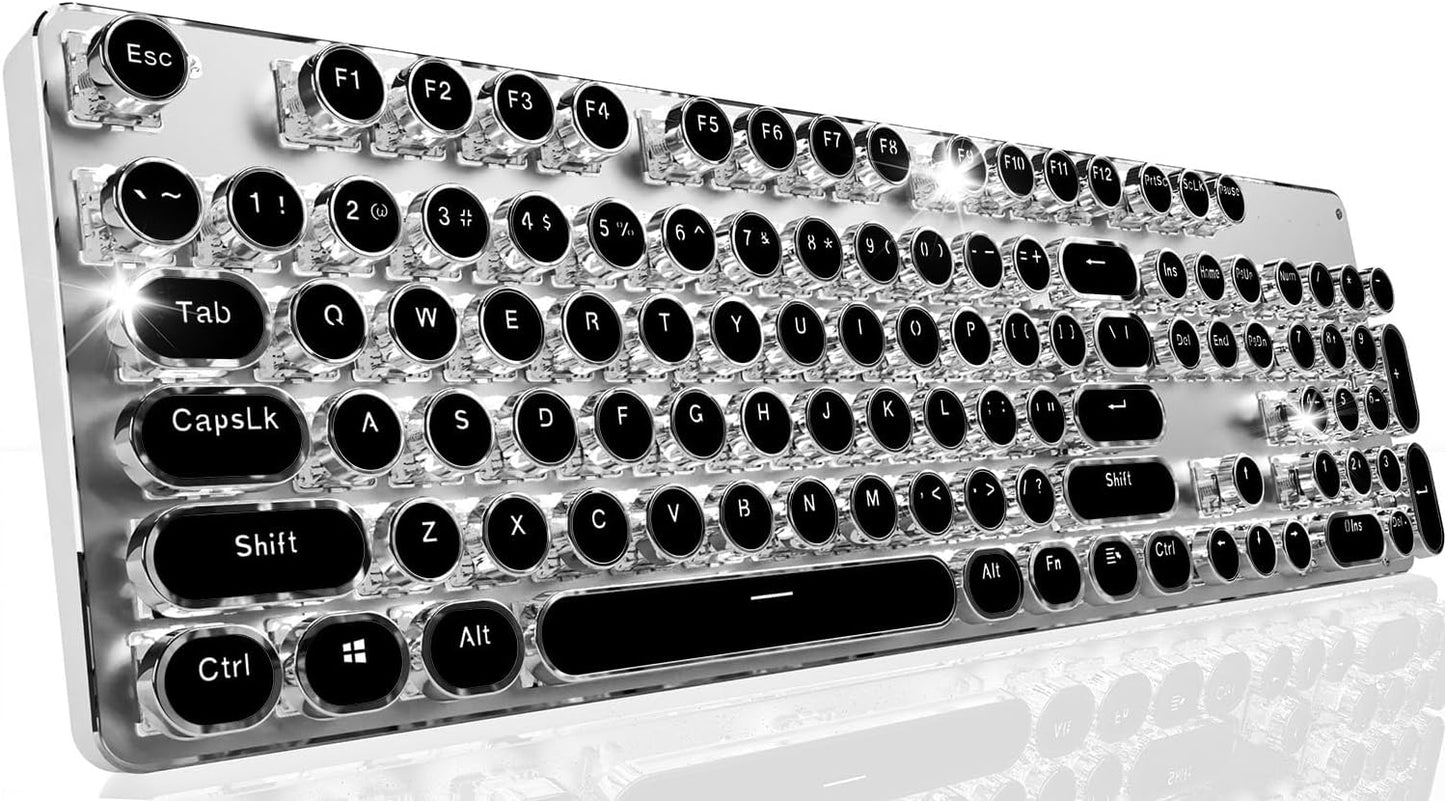 EWEADN TK950 Typewriter Keyboard Wireless Mechanical Keyboard, 104 Keys Aesthetic Typewriter Keyboards with White Backlit, Anti-Ghosting, Blue Switch Bluetooth/2.4GHz/Wired Cute keyboards-Black