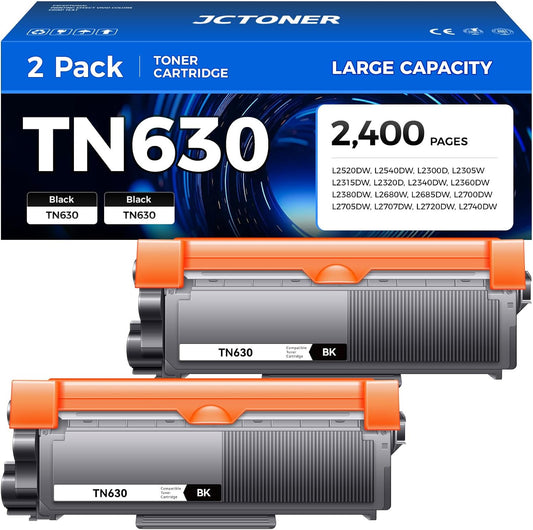 TN630 Black Toner Cartridge 2-Pack Replacement Compatible for Brother TN-630 TN660 TN-660 HL-L2380DW HL-L2320D HL-L2340DW DCP-L2540DW MFC-L2700DW MFC-L2720DW HL-L2300D HL-L2360DW MFC-L2740DW Printer