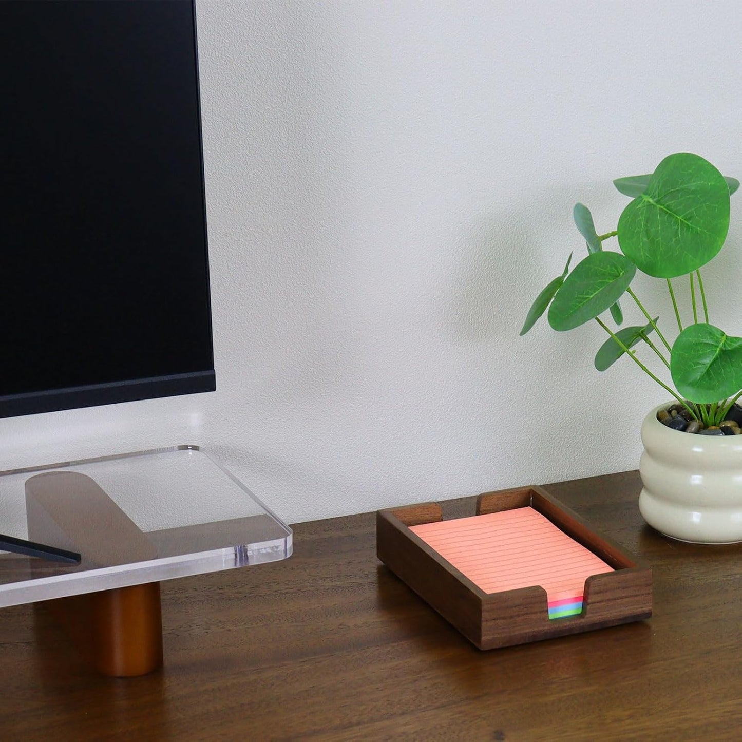 Buqoo 4x6 Notepad Holder Dispenser, Walnut Wood Sticky Notes Memo Pad Holder Dispenser Desk Supplies Organizer Accessories for Office Home Schools