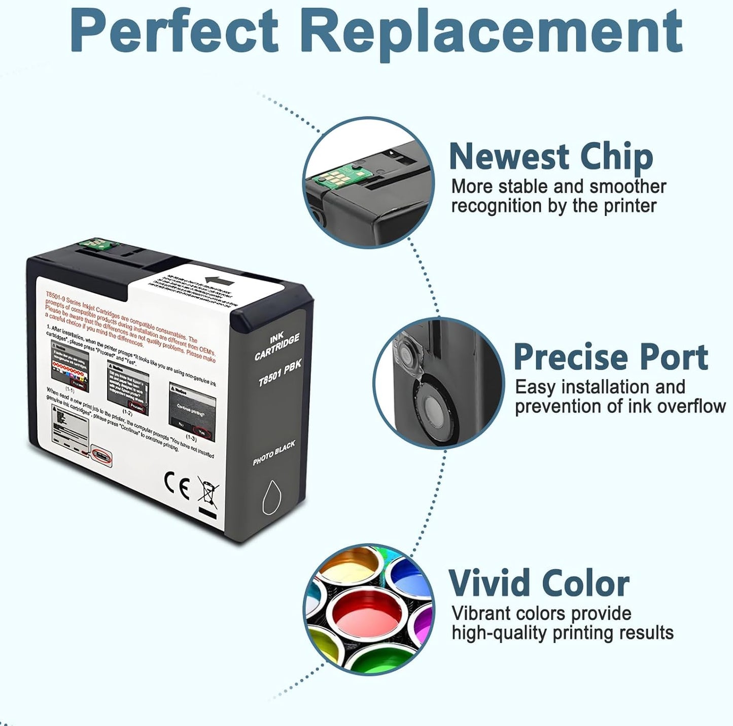 T850 Ink Cartridge UltraChrome HD T8501 T8502 T8503 T8504 T8505 T8506 T8507 T8508 T8509 Compatible for Surecolor P800 Printer (9 Pack)