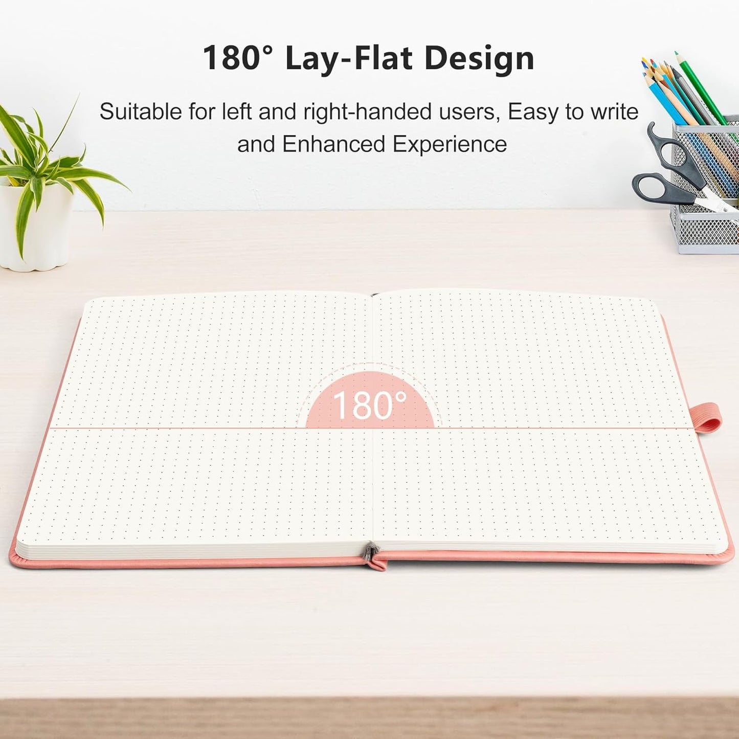 RETTACY Bullet Dotted Journal Notebook, 192 Pages, A5 Medium Size (5.7'' x 8.3''), Leather Hardcover, 100 GSM Thick Paper, for Bullet Journaling, Planning, Tracking (Pink)