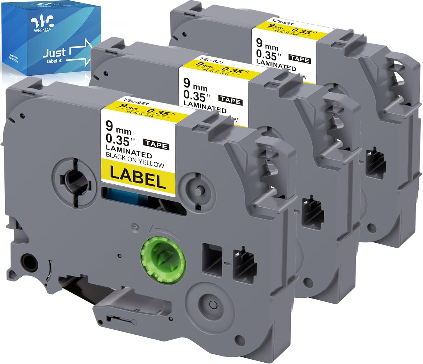 Weemay 3 Pack TZe-621 Compatible for Brother P-Touch Label Tape 9mm 0.35 Black on Yellow TZe TZ Tape TZ-621 TZ621 TZe621 3/8 Label for PTouch PTD210 PTD220 PTH110BP PTD410 PTD600 Printer
