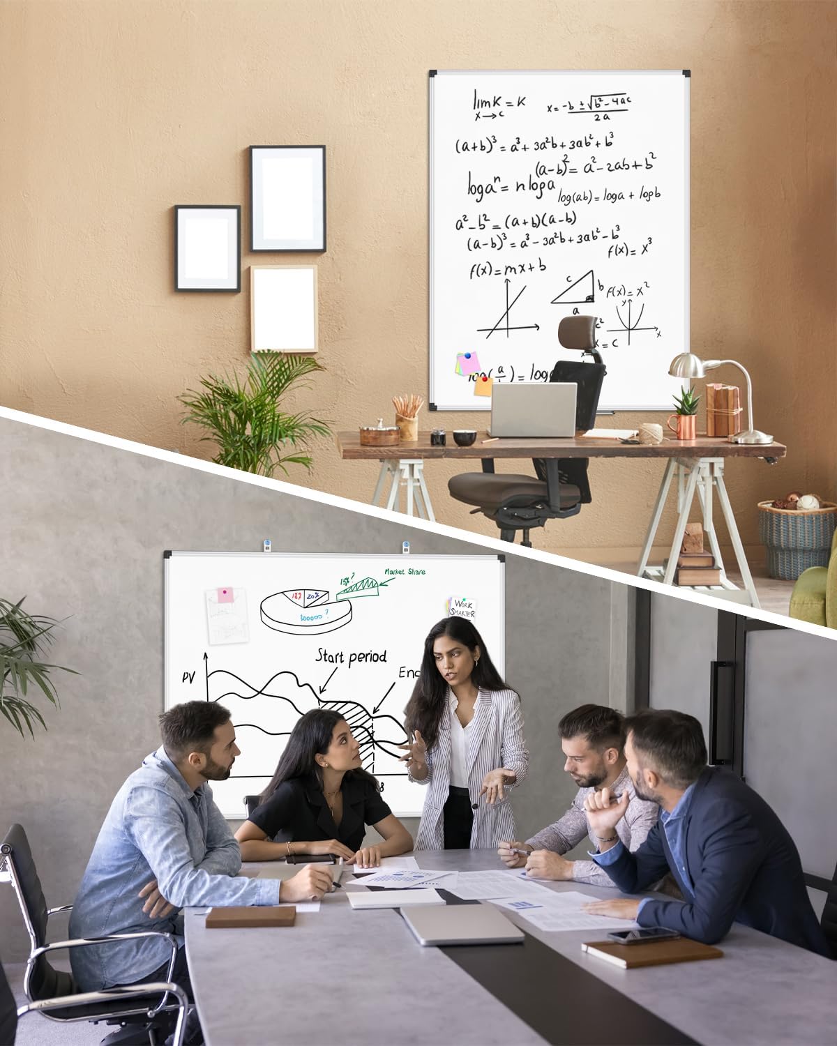 XBoard Magnetic Dry Erase Board 48 x 36 Inch, 4' x 3' Hanging White Board Silver Aluminum Frame Presentation Board for Home Office Classroom (Pack of 2)
