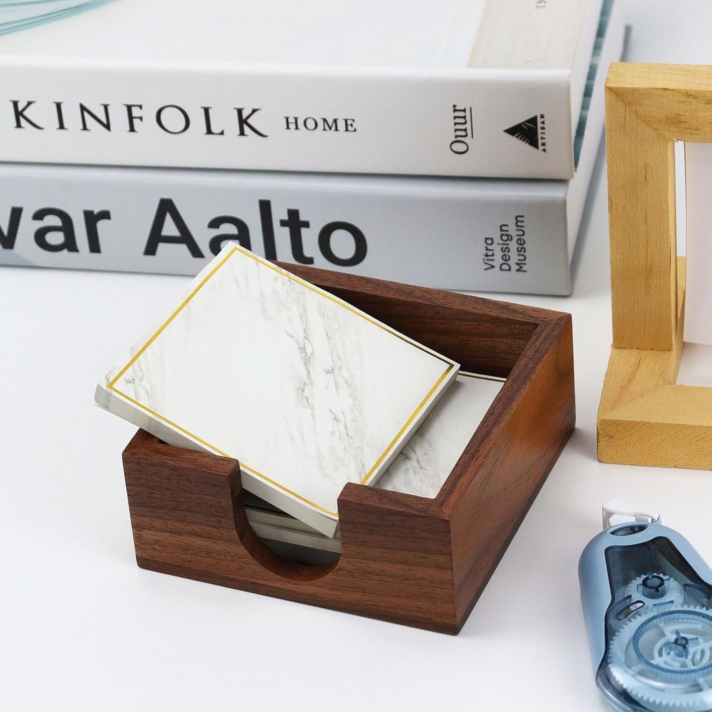 MultiBey Wooden Walnut Sticky Note Pad Holder for Desk, Memo Holder Paper Dispenser, Desktop Accessories Organizer for Office School Home (Thick)