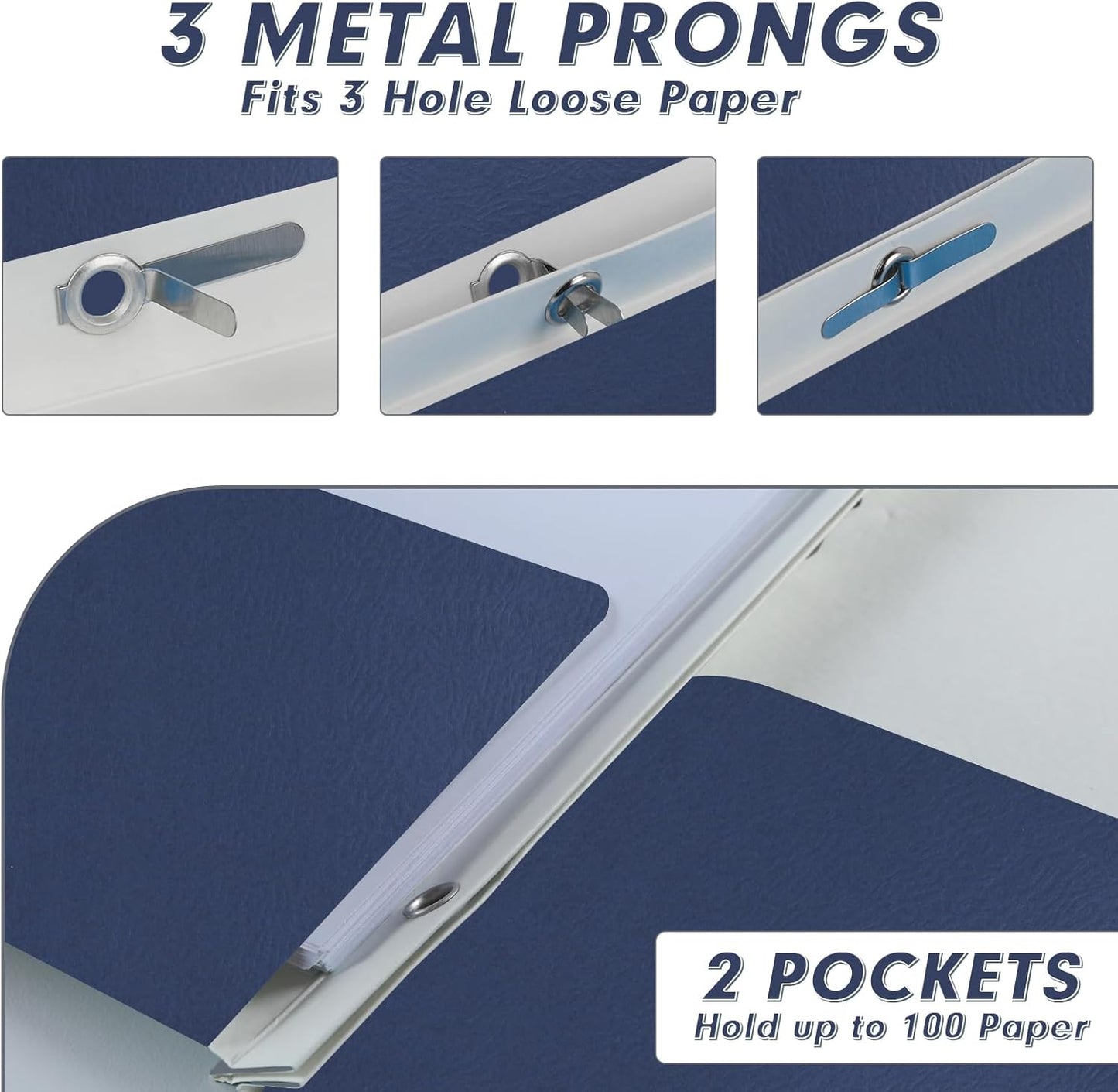 Two Pocket Folders, PANDRI 60 Pack Two Pocket Folders with Prongs, 3 Prong Folders Designed for Office and Classroom, Letter Size Darkblue