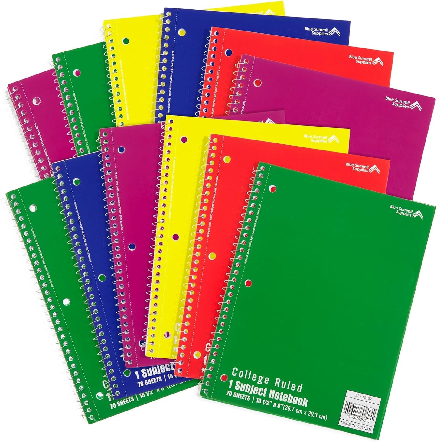 Blue Summit Spiral Notebooks Bulk, One Subject Spiral Notebook College Ruled, Perforated Notebook, 8 x 10.5 for Work and School, Paper, College Ruled, Bulk 48 Pack