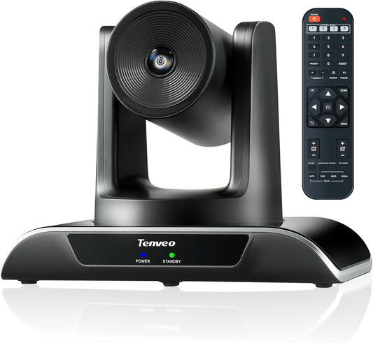 Tenveo PTZ Conference Camera 3X Optical Zoom FHD 1080P 60FPS, 114° Wide View Angel USB3.0/HDMI/RS485/RS232 PTZ Camera for Video Conferencing Church Services Online Education Zoom OBS Teams