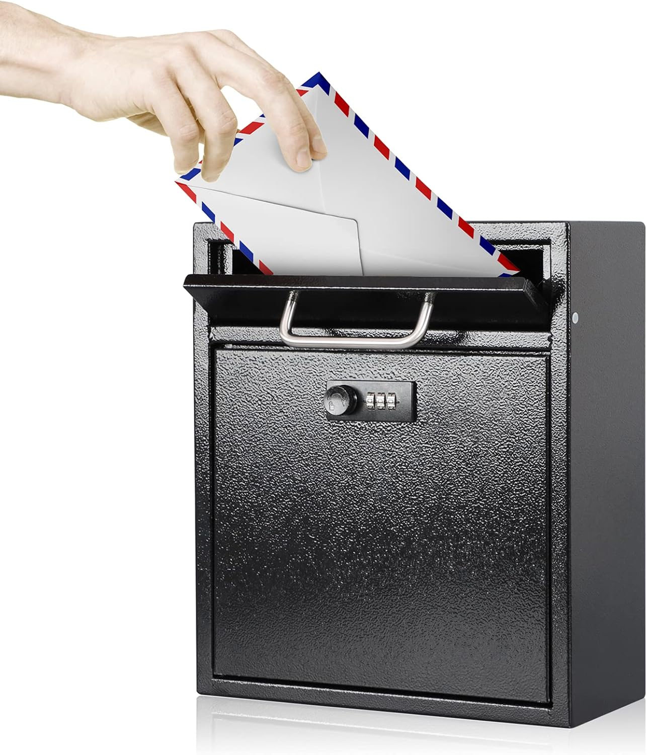 KYODOLED Steel Combination Lock Mail Boxes Outdoor,Locking Wall Mount Mailbox,Security Key Drop Box,12H x 10.51L x 4.68W Inches,Black Large