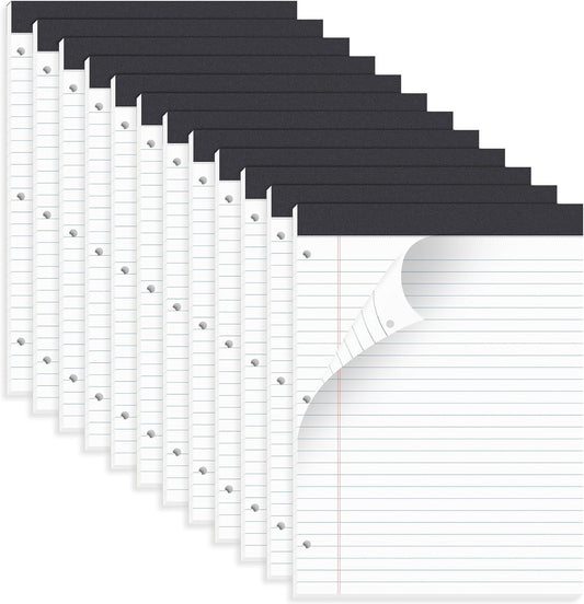 HAUTOCO 12 Pack 8.5 x 11 Legal Pads White Wide Ruled Notepads Perforated Writing Pads, 30 Sheets Per Notepad, 3-Hole Punched Paper, Writing Note Pads for School, Home, Office, Business