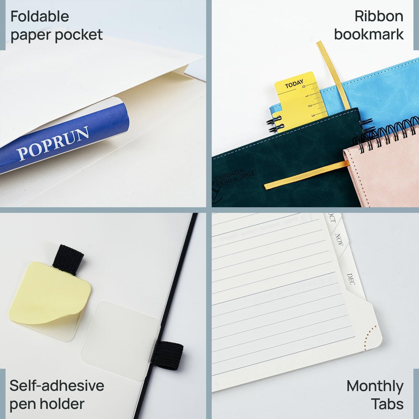 POPRUN Weekly Planner 2026 (Medium 6.5" x 8.5") Calendar 12 Months Notebook with Horizontal Layout, Leather Soft Cover, Monthly Tabs, Inner Pocket, 100GSM Thick Paper, Pen Holder - Claret