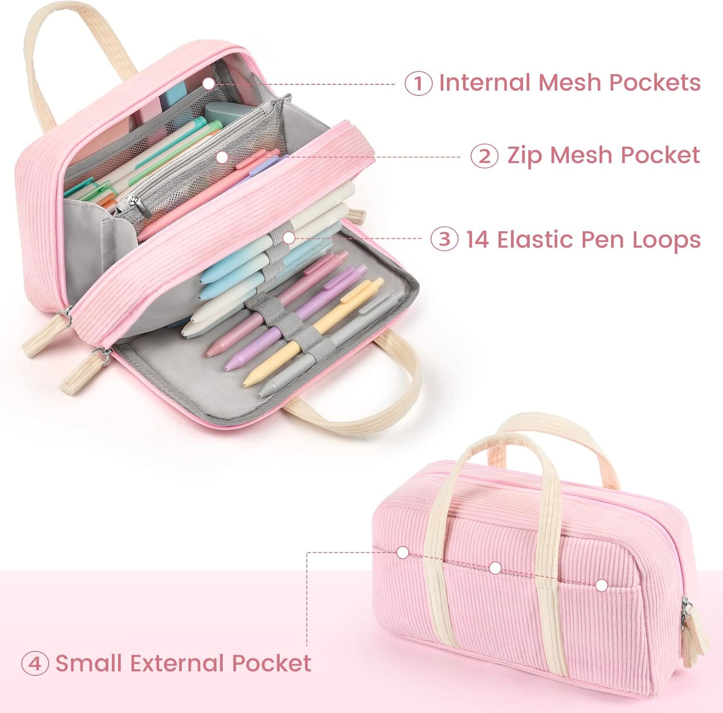 Sooez Large Pencil Case Pouch, Extra Big Pencil Bag with 5 Compartments, Pen Case Wide Opening, Soft Corduroy Pen Bag Organizer with Zipper, Cute Aesthetic School Supplies for Teen Girls, Purple