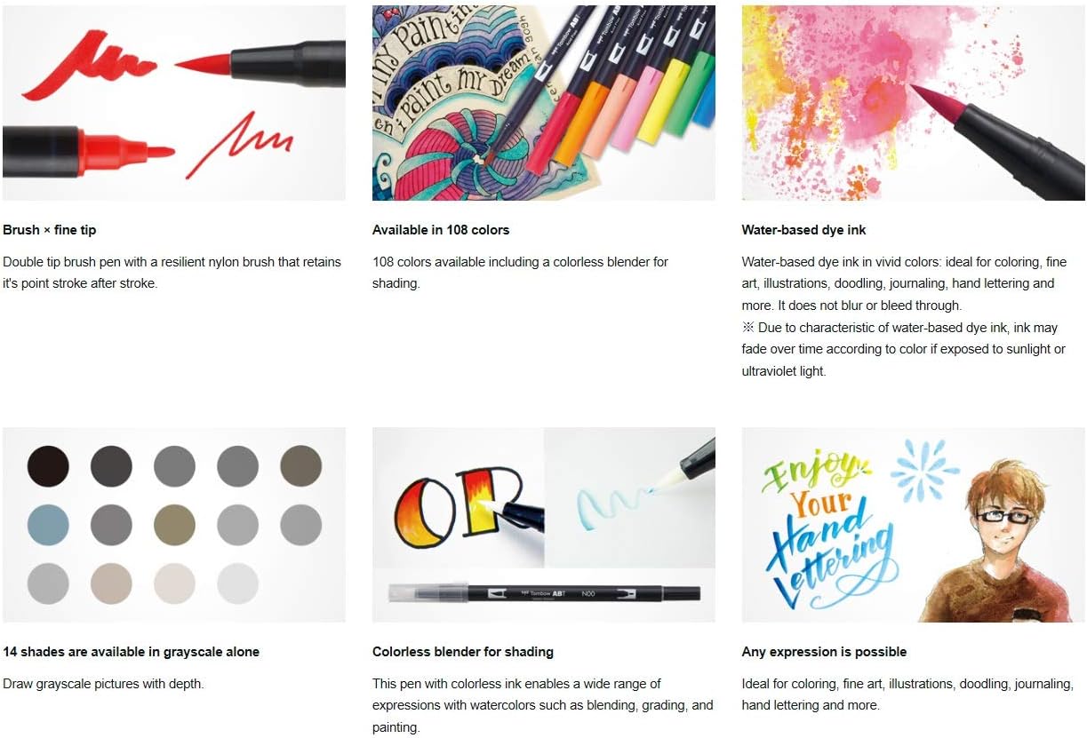 Tombow 56196 Dual Brush Pen Art Markers, Citrus, 10-Pack. Blendable, Brush and Fine Tip Markers